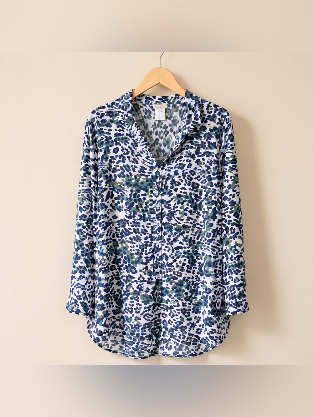 Beach Lunch Lounge Shirt 3x Plus Green Multi Animal Print Button Viscose